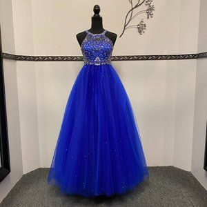 Girls Royal Blue Embellished Long Dress